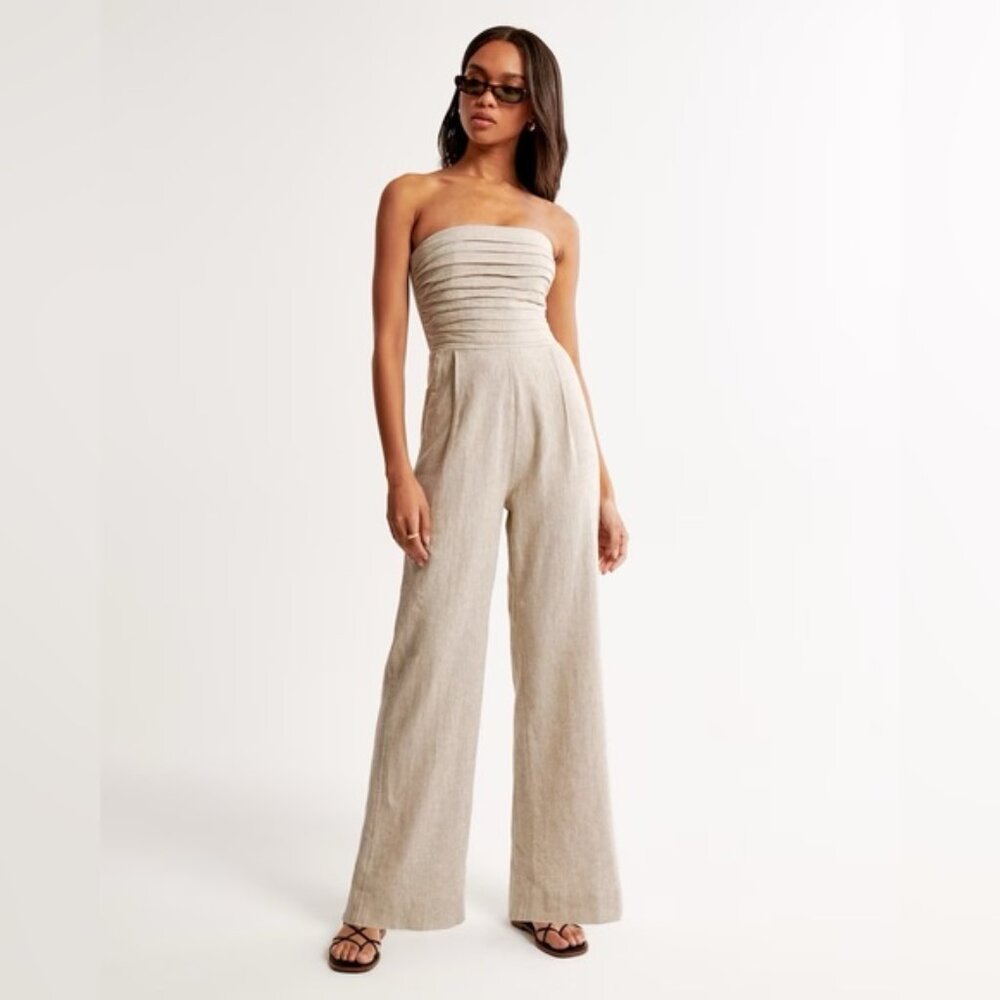 The A&F Emerson Linen-Blend Ruched Strapless Jumpsuit